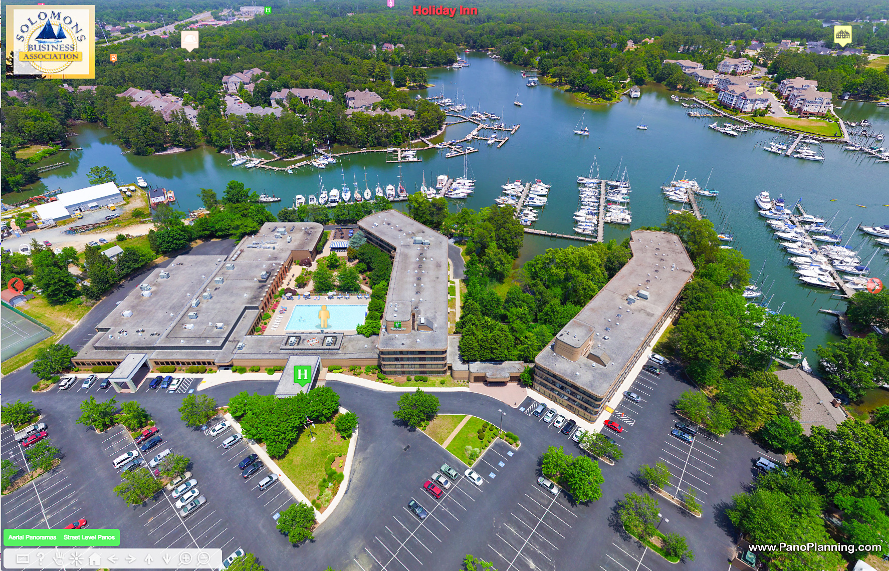 Aerial View of Holiday Inn, Solomons, MD.