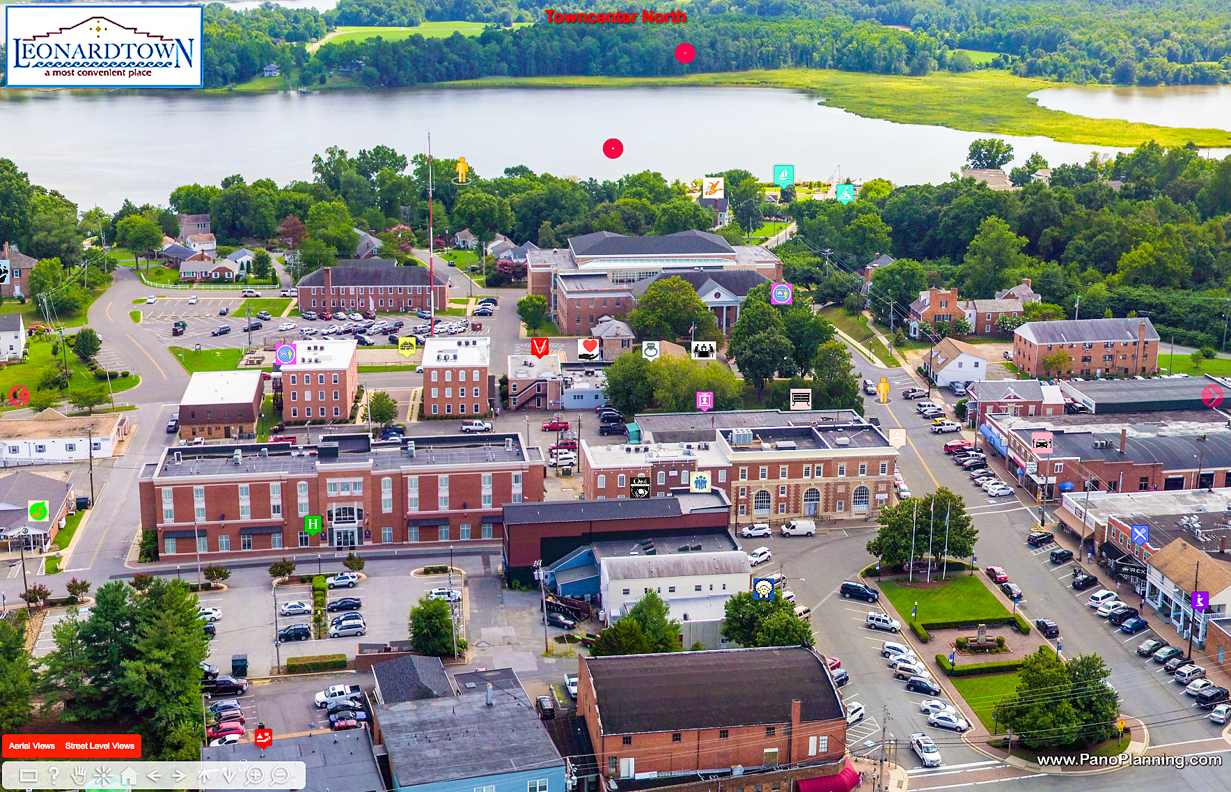 Aerial view of Towncenter of Leonardtown, MD.