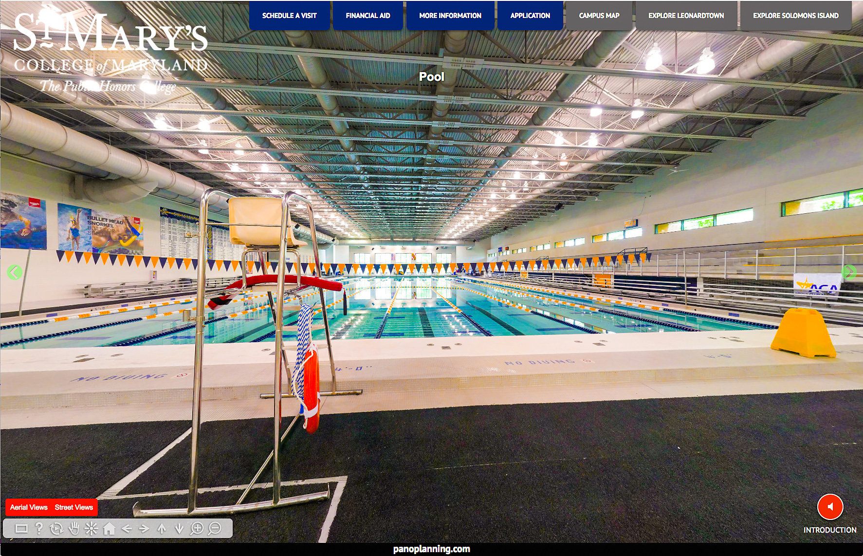 Interior panorama of olympic pool at St. Mary's College.